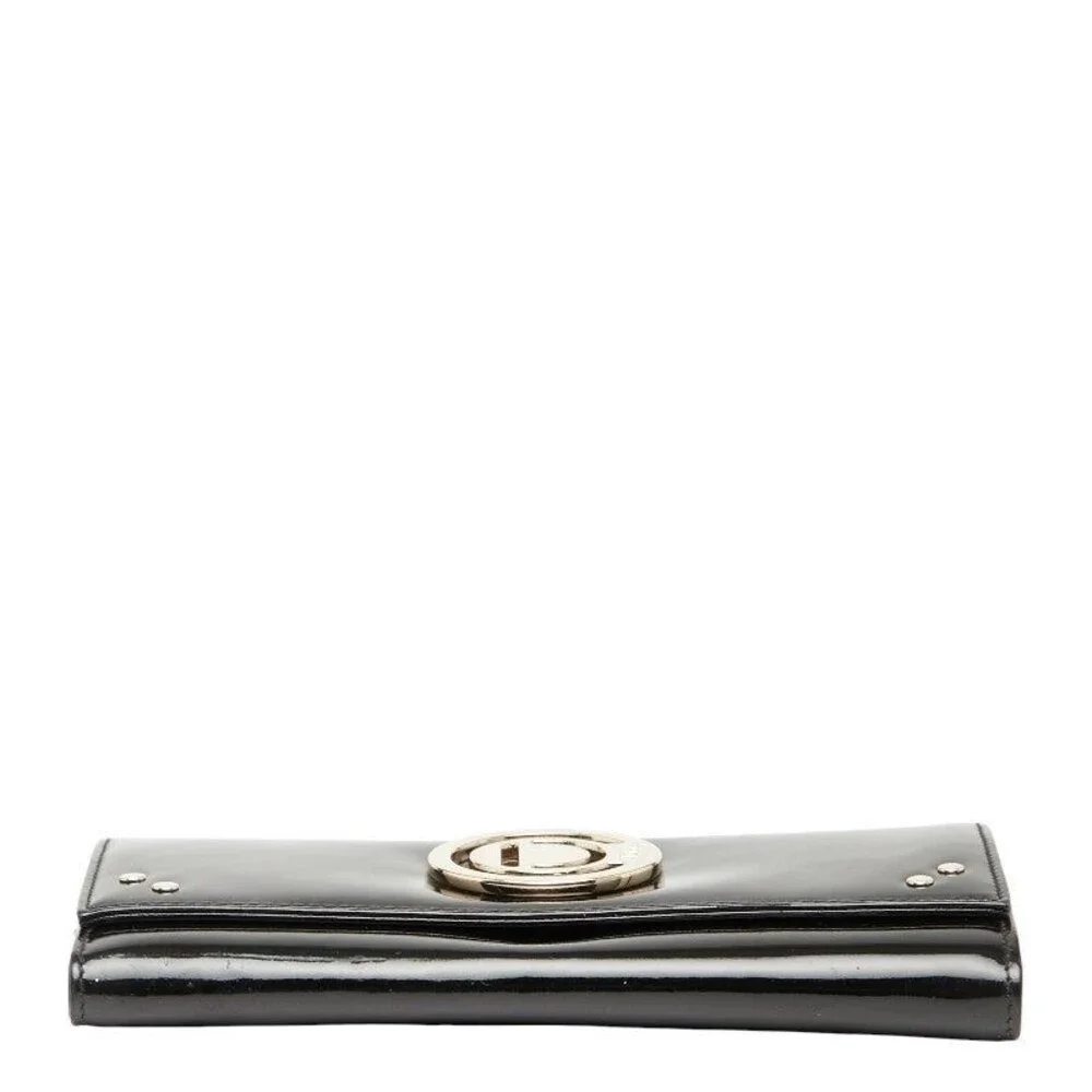 Dior Patent Leather Logo Chain Long Wallet Black